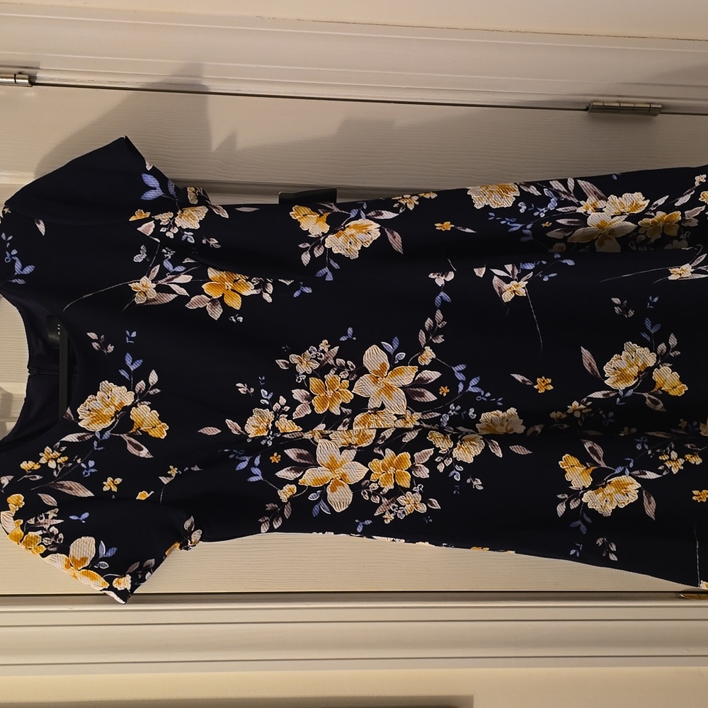 JH BRAND BRAND WOMEN'S PETITE BLACK & GOLD FLORAL DRESS SIZE 14P
